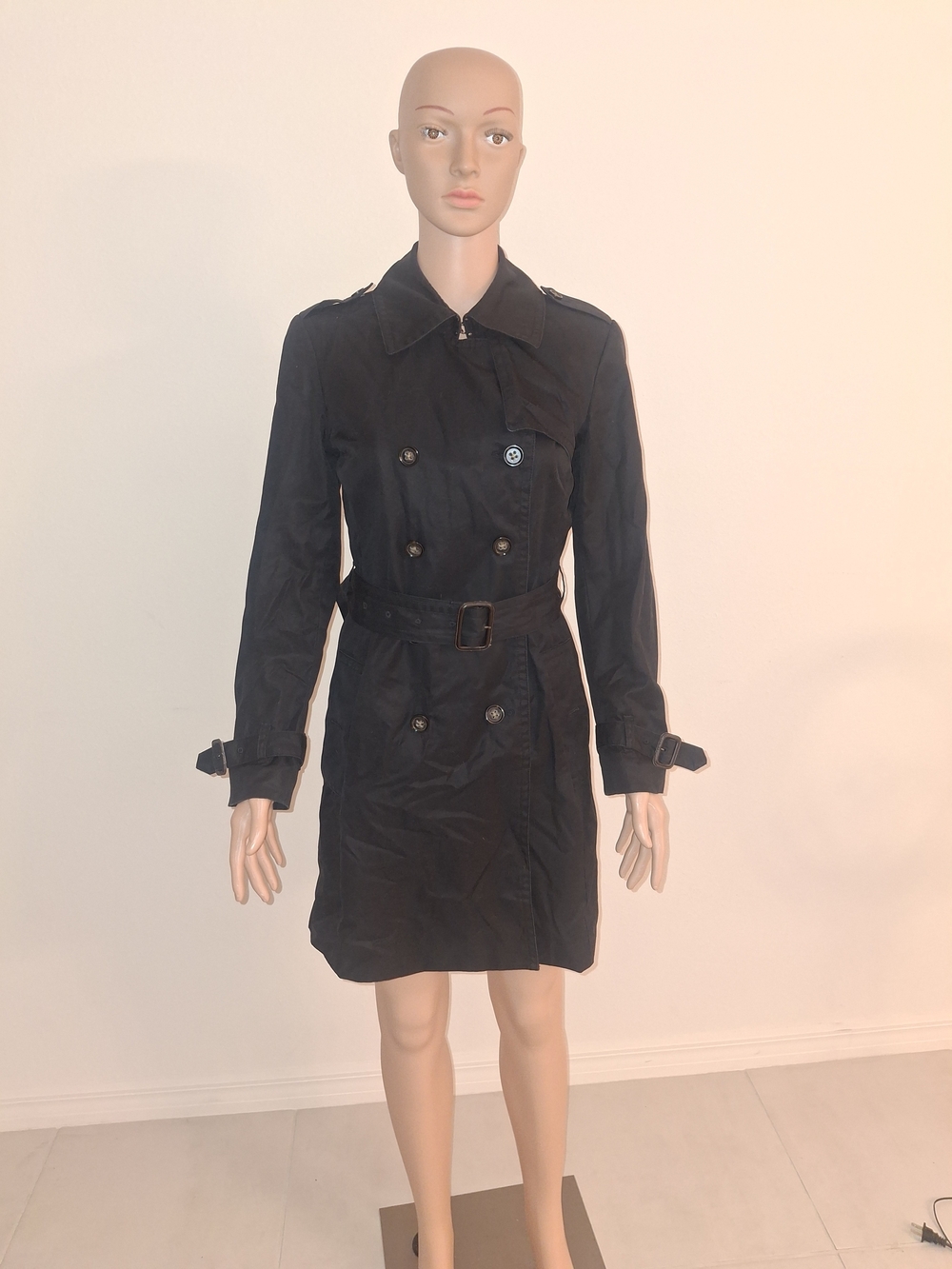 Banana Republic Black Double-Breasted Trench Coat